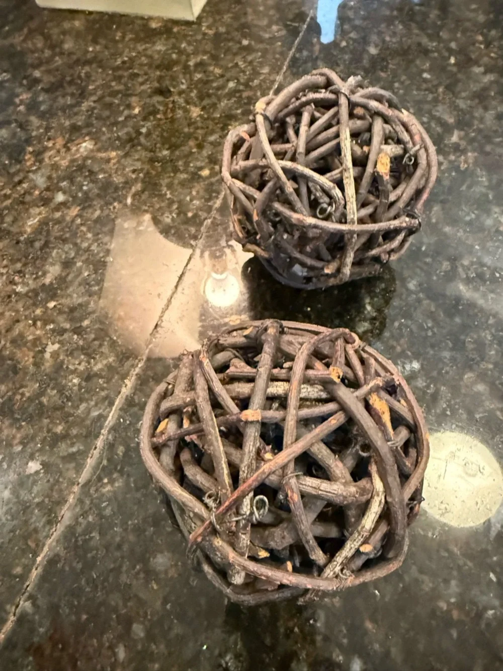 Hammered Copper Decorative Bowl Filler Balls, Black Bamboo & Wrapped Vines Orbs